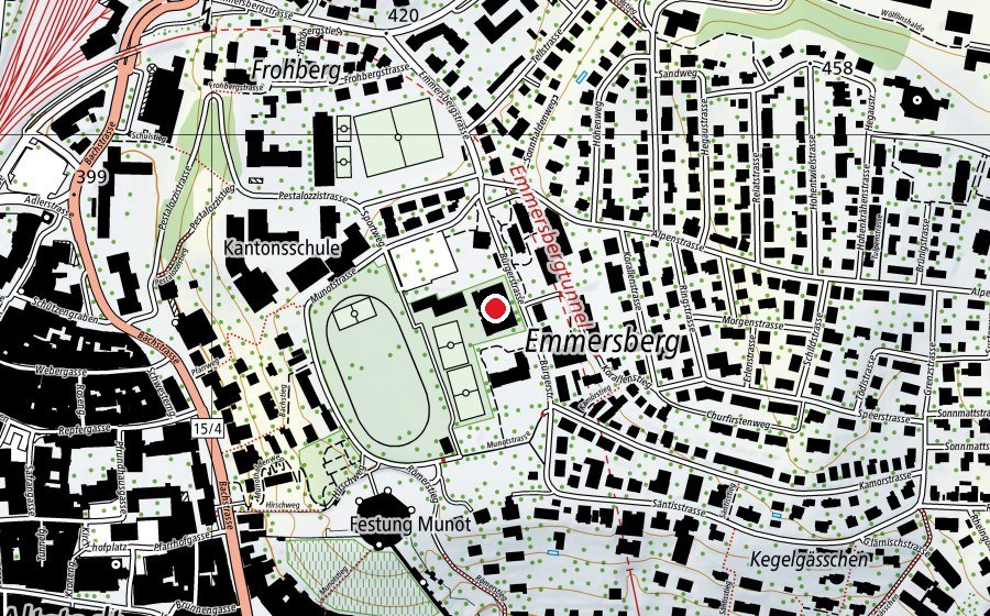 Carte indiquant l’emplacement de Sporthalle Munot (Bau F) (Centre sportif)