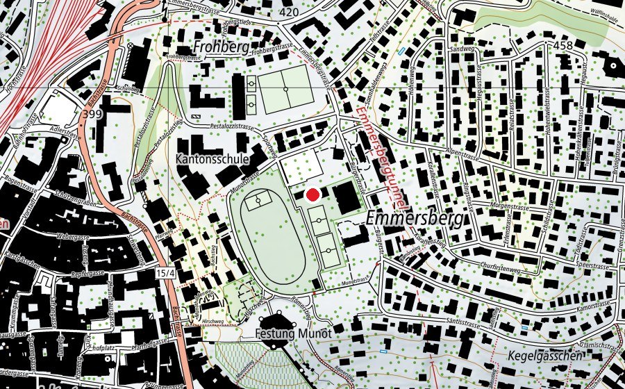 Map showing the location of Sporthalle Munot (Sports centre)