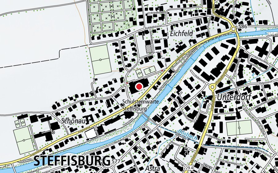 Carte indiquant l’emplacement de Sporthalle Musterplatz (Centre sportif)