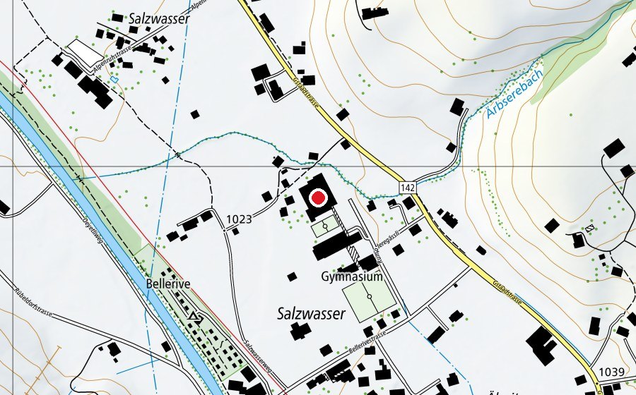 Karte mit dem Standort von Sporthalle OSZ Gstaad (Sportanlage)