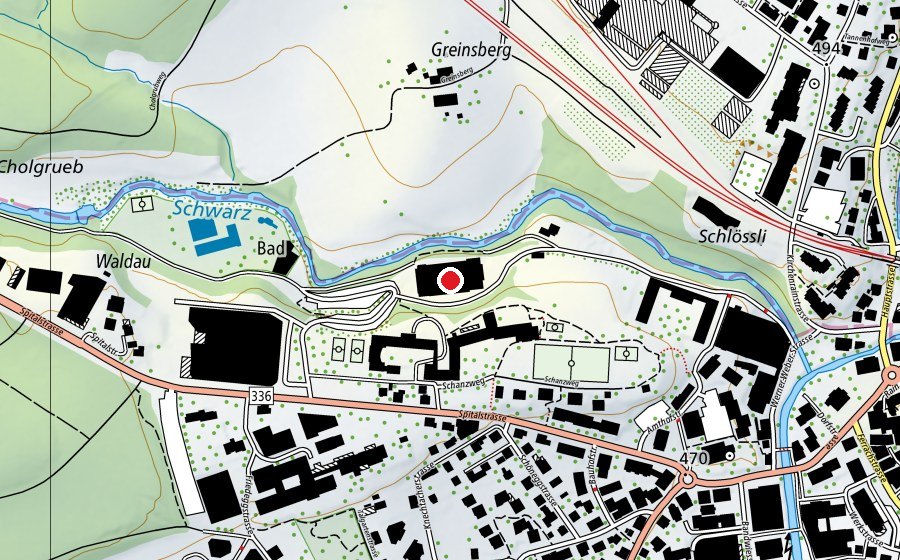 Carte indiquant l’emplacement de Sporthalle Schwarz (Centre sportif)