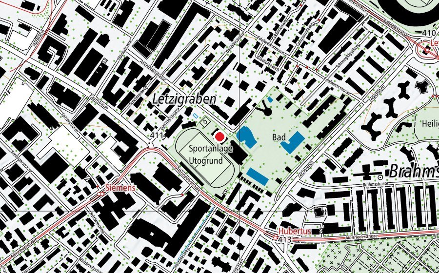 Mappa con la posizione di Sporthalle Utogrund (Klein) (Centro sportivo)