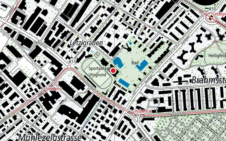 Map showing the location of Sporthalle Utogrund (Sports centre)