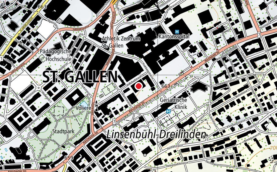 Carte indiquant l’emplacement de Sporthalle Volksbad (Centre sportif)
