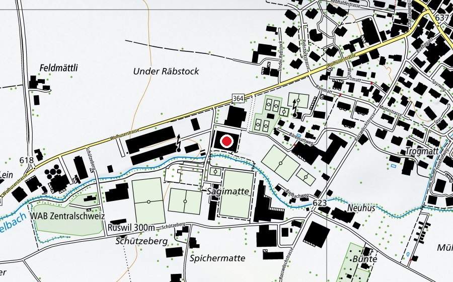 Map showing the location of Sporthalle Wolfsmatt (Sports centre)