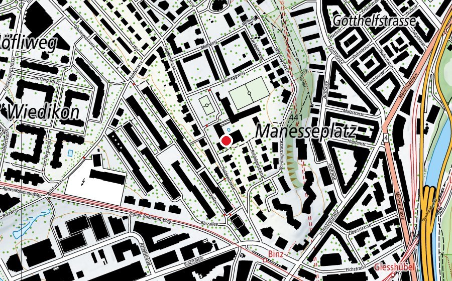 Mappa con la posizione di Sporthallen Rebhügel 1,2,3 (Centro sportivo)