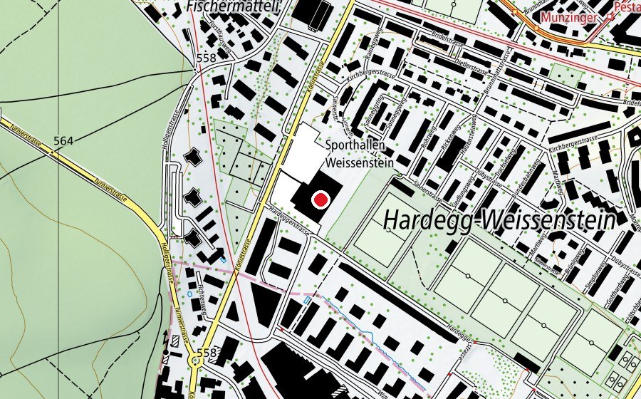 Carte indiquant l’emplacement de Sporthallen Weissenstein (Centre sportif)