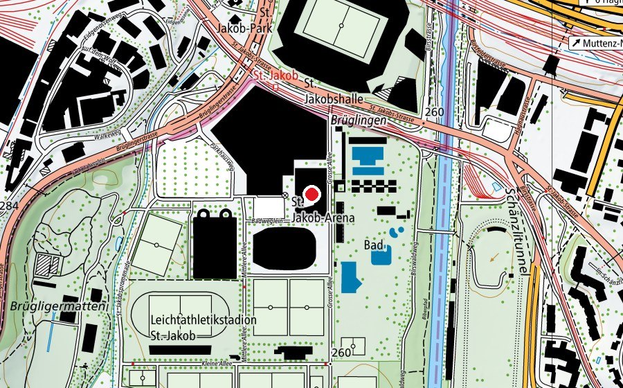 Carte indiquant l’emplacement de Sporthochschule St. Jakob (Centre sportif)