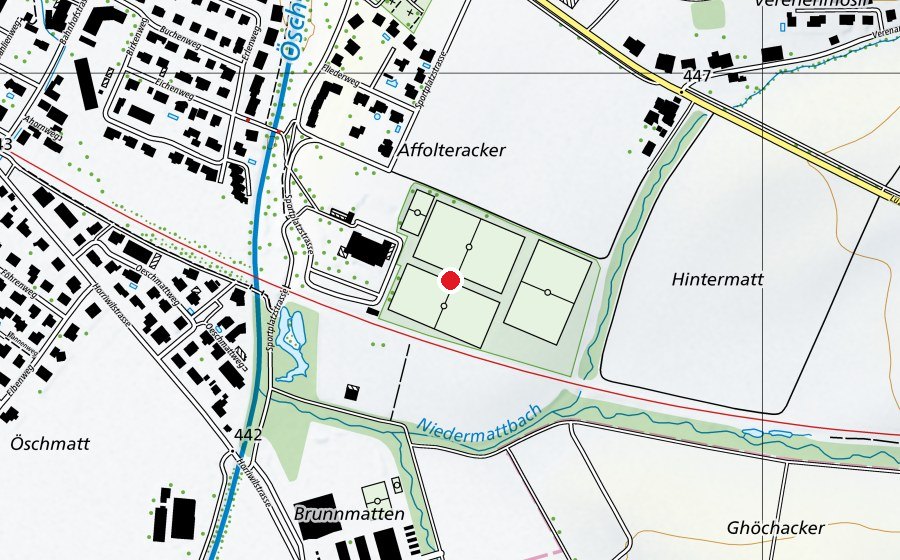 Mappa con la posizione di Sportplatz Affolteracker (Centro sportivo)
