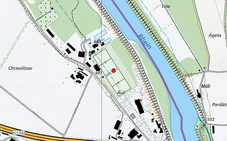 Map showing the location of Sportplatz Bad Ragaz (Sports centre)