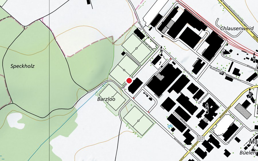 Carte indiquant l’emplacement de Sportplatz Barzloo (Centre sportif)