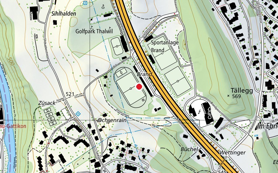 Map showing the location of Sportplatz Brand (Sports centre)
