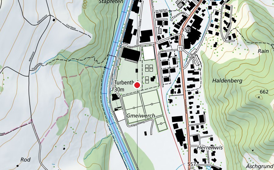 Mappa con la posizione di Sportplatz Gmeiwerch (Centro sportivo)