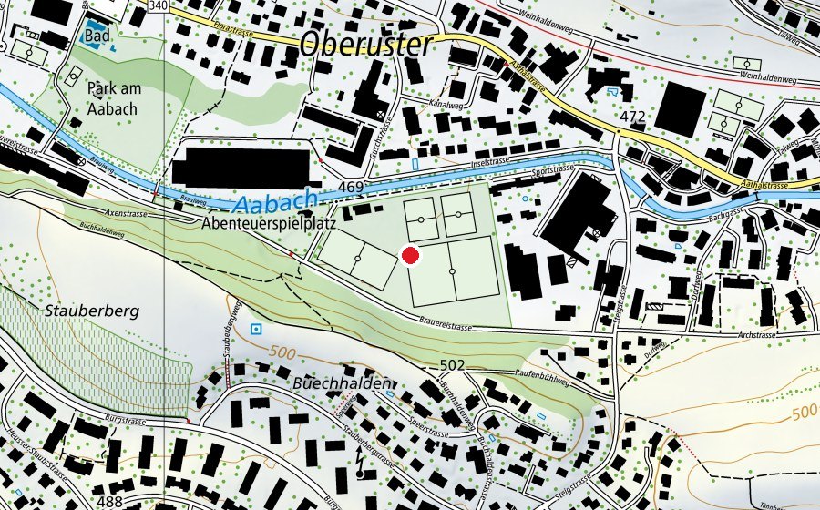 Karte mit dem Standort von Sportplatz Heusser-Staub (Sportanlage)