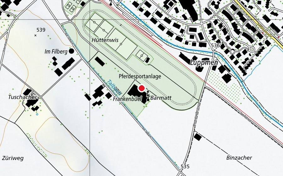 Mappa con la posizione di Sportplatz Hüttenwis (Centro sportivo)