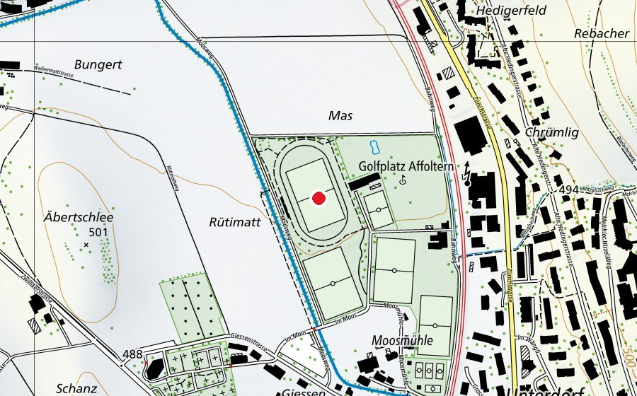 Mappa con la posizione di Sportplatz Moos (Centro sportivo)