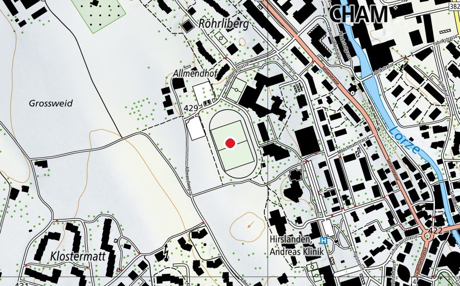 Carte indiquant l’emplacement de Sportplatz Röhrliberg (Centre sportif)