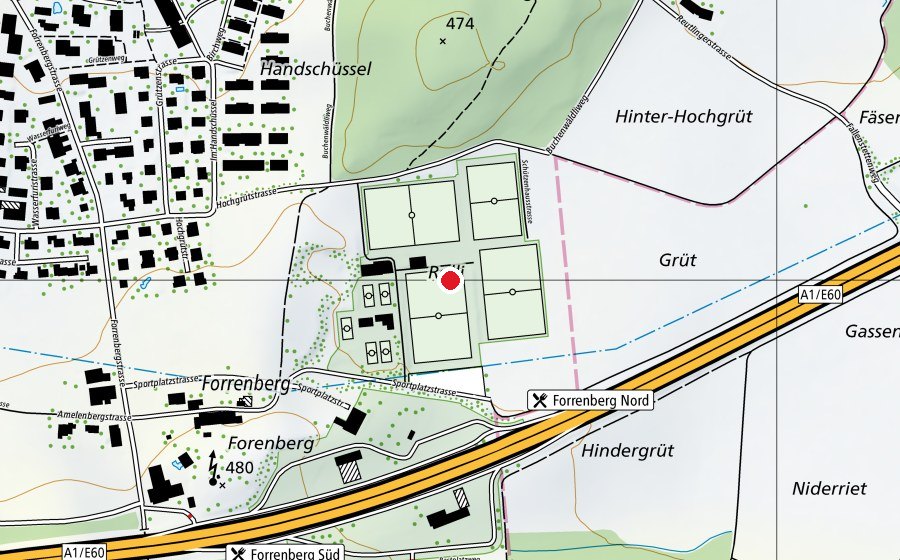Karte mit dem Standort von Sportplatz Rolli (Sportanlage)