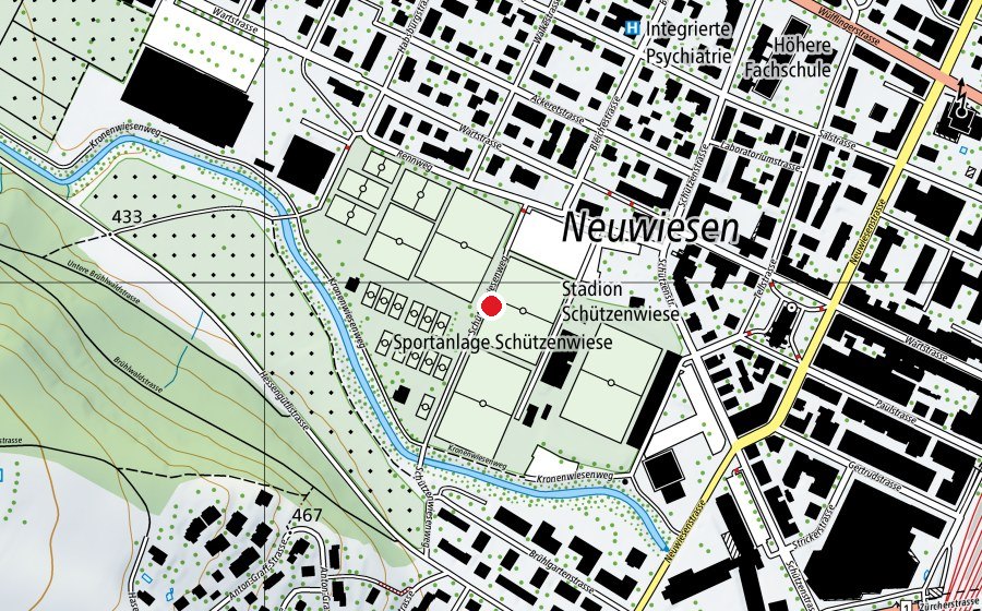 Mappa con la posizione di Sportplatz Schützenwiese (Centro sportivo)