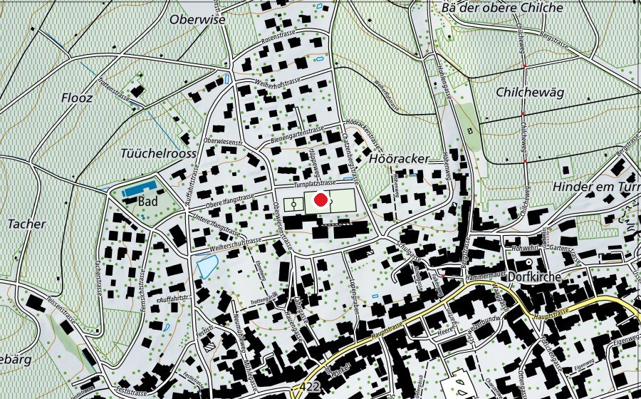Map showing the location of Sportplatz Schule Hallau (Sports centre)