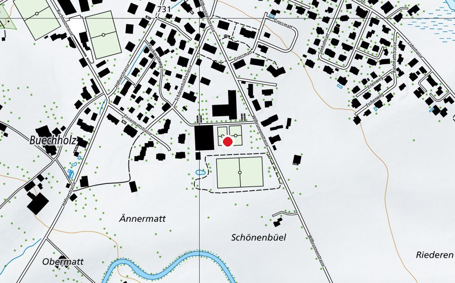Map showing the location of Sportplatz Schulhaus Schönenbüel (Sports centre)
