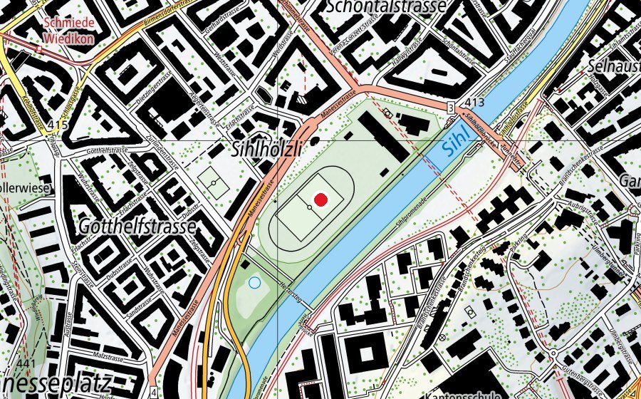 Carte indiquant l’emplacement de Sportplatz Sihlhölzli (Centre sportif)