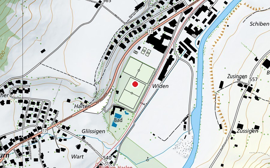 Karte mit dem Standort von Sportplatz Wyden (Sportanlage)