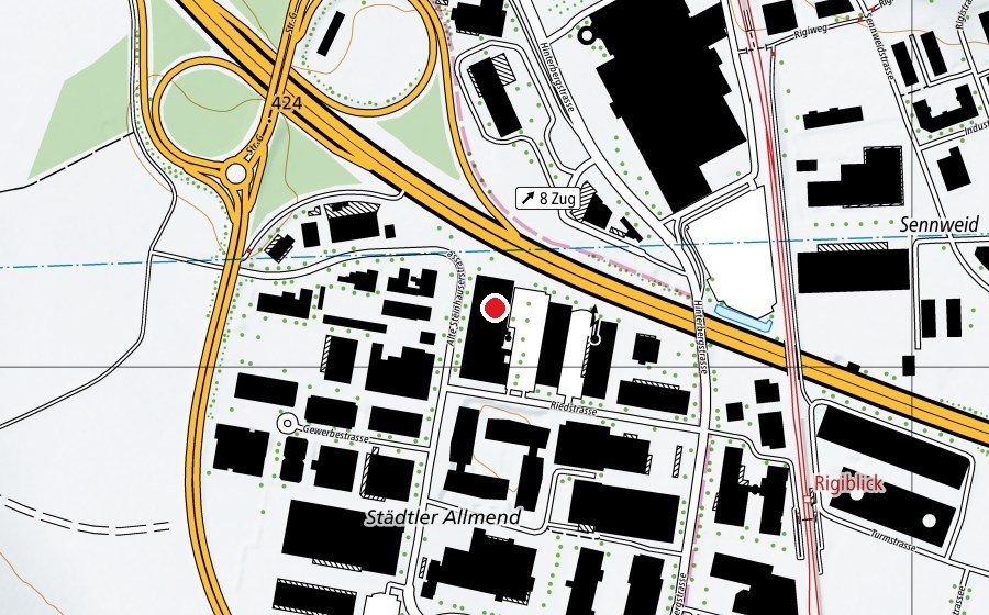 Mappa con la posizione di sports Zugerland (Centro sportivo)