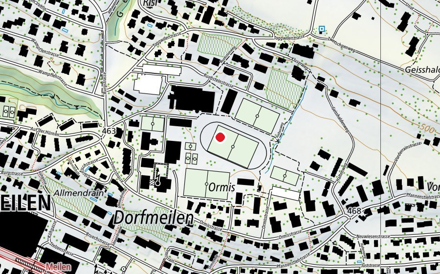 Karte mit dem Standort von Sportzentrum Allmend Meilen (Sportanlage)