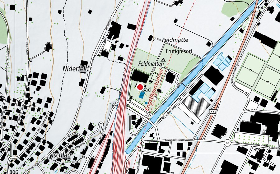 Map showing the location of Sportzentrum Frutigen (Sports centre)