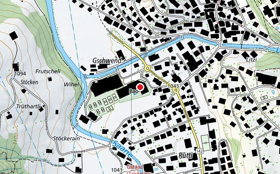 Mappa con la posizione di Sportzentrum Gstaad (Centro sportivo)