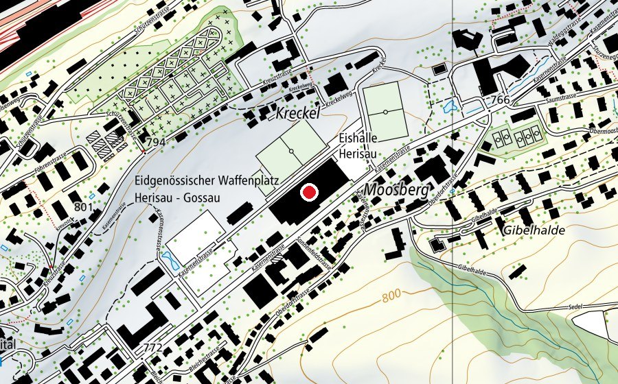 Map showing the location of Sportzentrum Herisau (Sports centre)