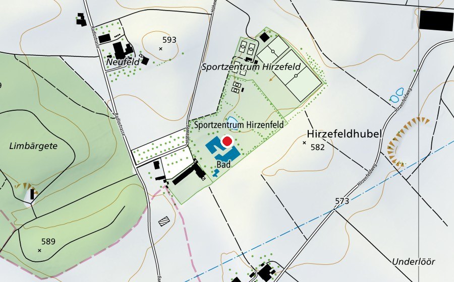 Carte indiquant l’emplacement de Sportzentrum Hirzenfeld (Centre sportif)
