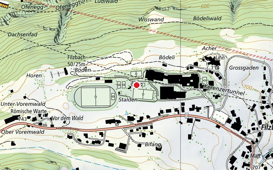 Mappa con la posizione di Sportzentrum Kerenzerberg (Centro sportivo)