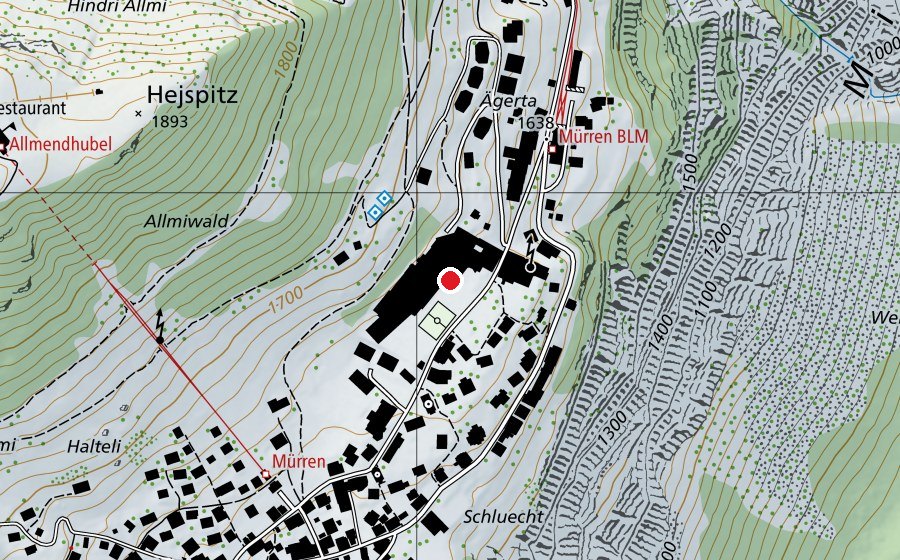 Karte mit dem Standort von Sportzentrum Mürren (Sportanlage)