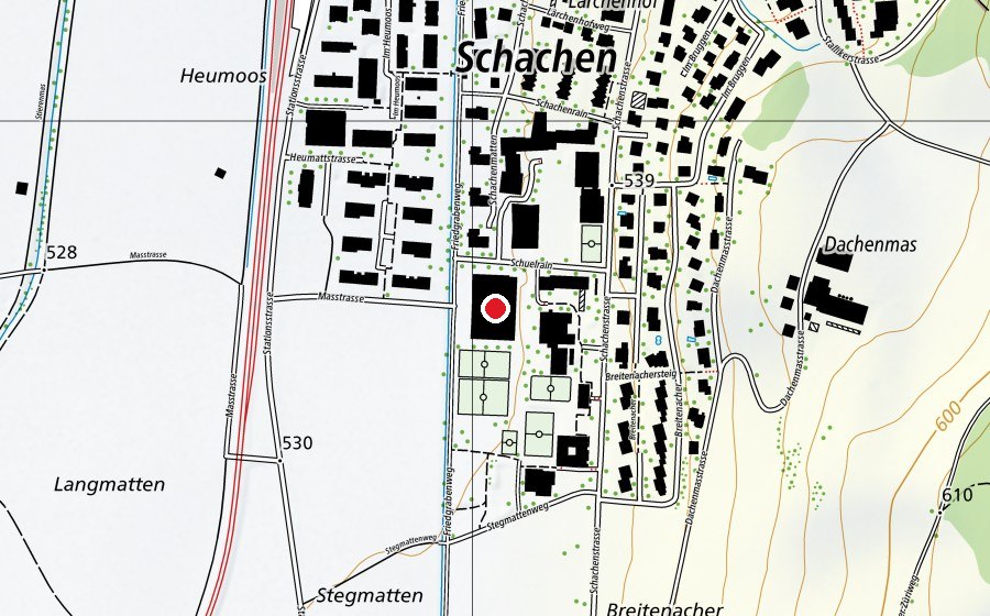 Carte indiquant l’emplacement de Sportzentrum Schachen (Centre sportif)