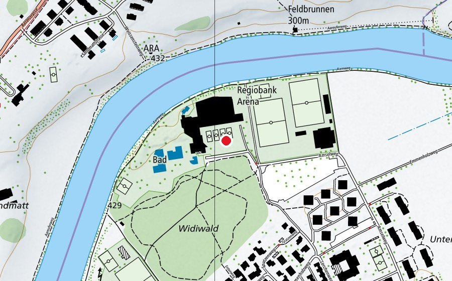 Map showing the location of Sportzentrum Zuchwil (Sports centre)