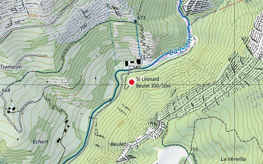Map showing the location of St-Léonard Beulet 50/300 m (Sports centre)