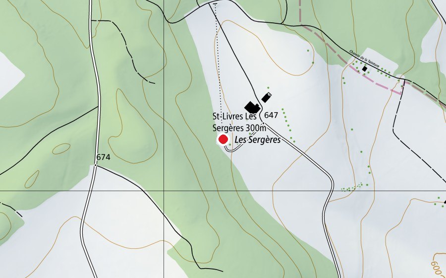 Mappa con la posizione di St-Livres Les Sergères 300 m (Centro sportivo)