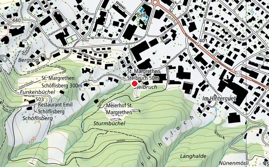 Mappa con la posizione di St. Margrethen Steibruch 50 m (Centro sportivo)