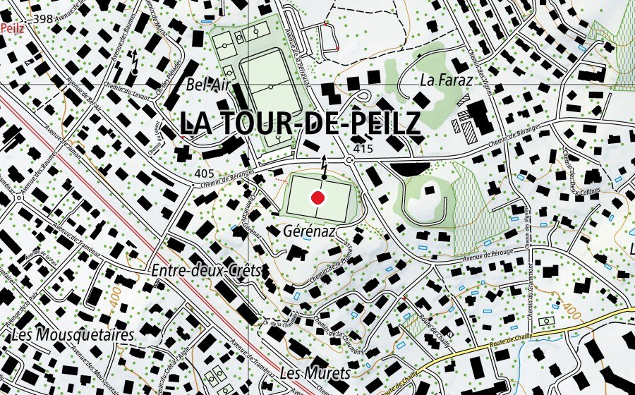 Map showing the location of Stade de Gérénaz (Sports centre)