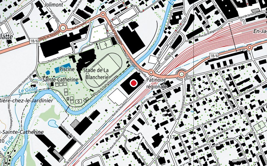 Map showing the location of Stade de Hockey (Sports centre)