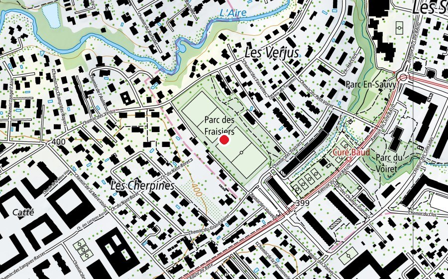 Mappa con la posizione di Stade des Fraisiers (Centro sportivo)