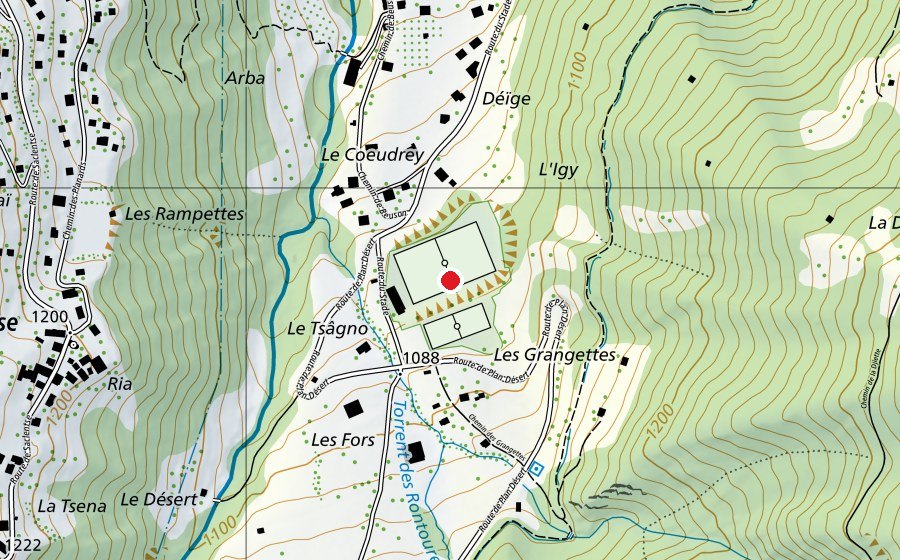 Mappa con la posizione di Stade des Grangettes (Centro sportivo)