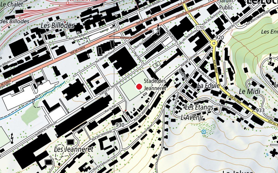 Mappa con la posizione di Stade des Jeanneret (Centro sportivo)