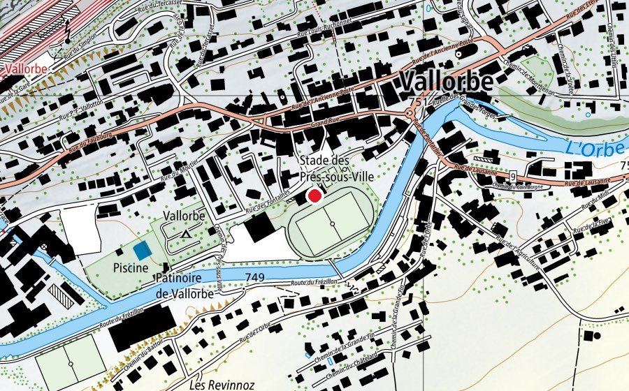 Karte mit dem Standort von Stade des Prés-sous-Ville (Sportanlage)