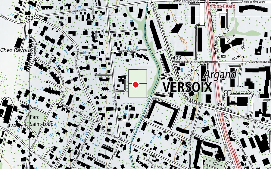 Map showing the location of Stade Municipal de Versoix (Sports centre)