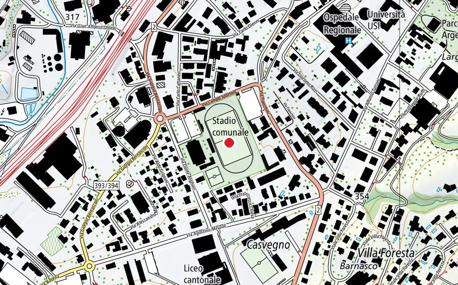 Map showing the location of stadio comunale di Mendrisio (Sports centre)