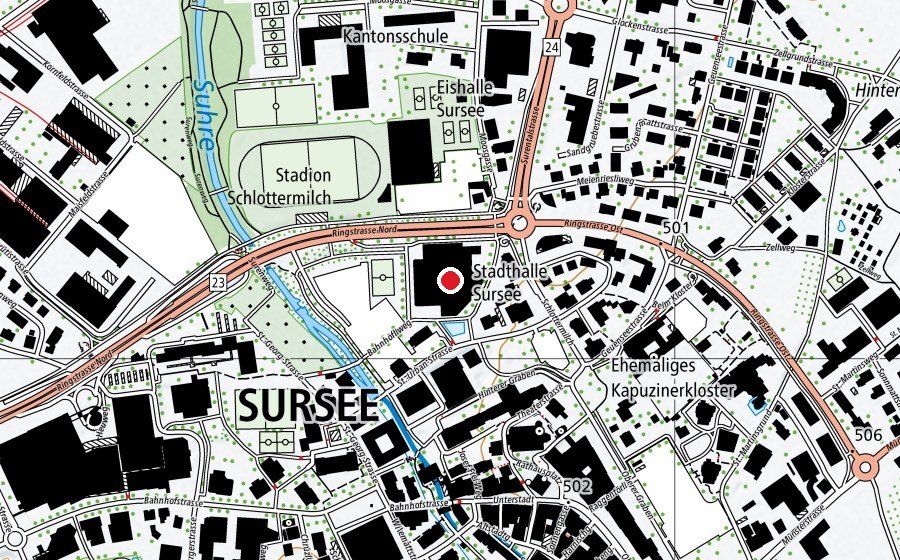 Karte mit dem Standort von Stadthalle Sursee (Sportanlage)