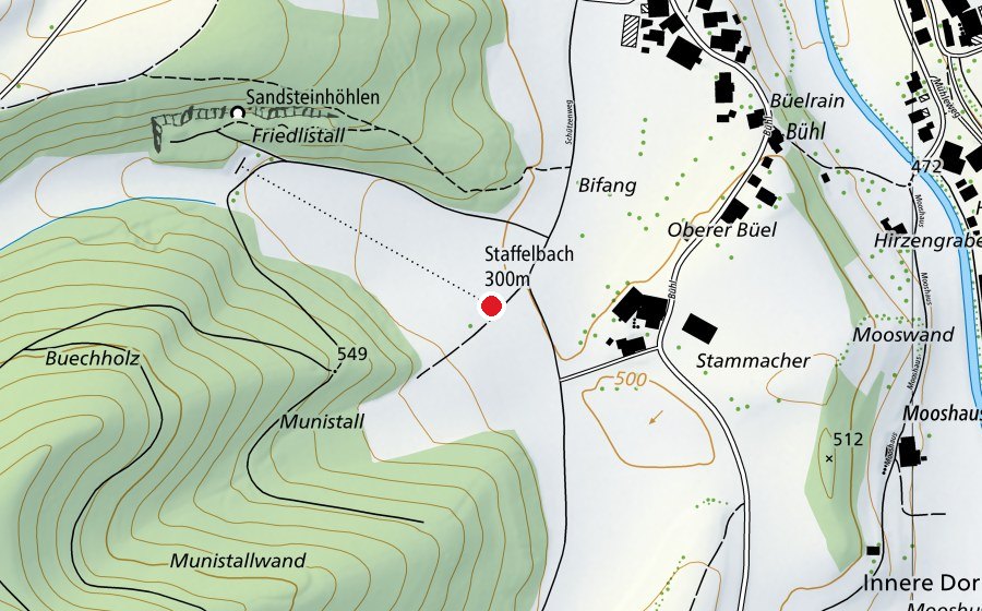 Carte indiquant l’emplacement de Staffelbach 300 m (Centre sportif)
